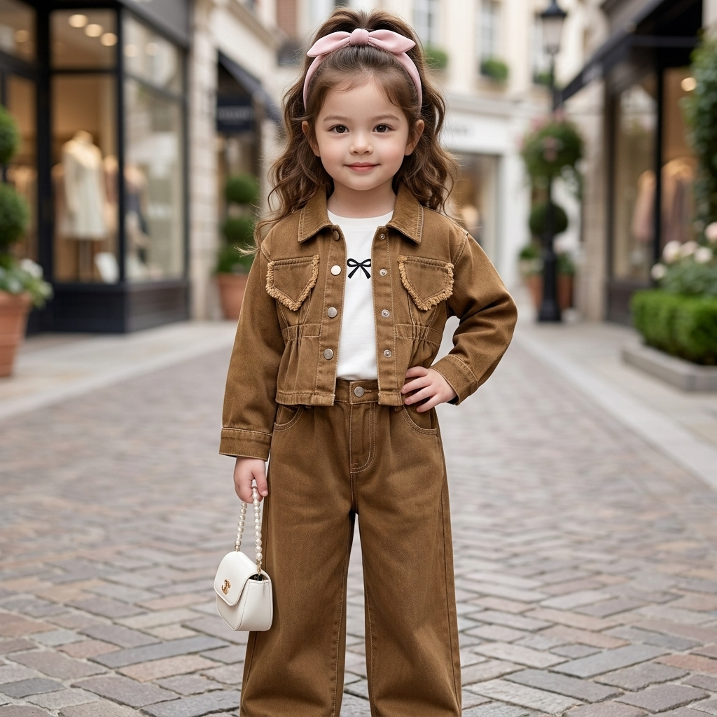 Girls 4-Piece Denim Style Outfit with Bag