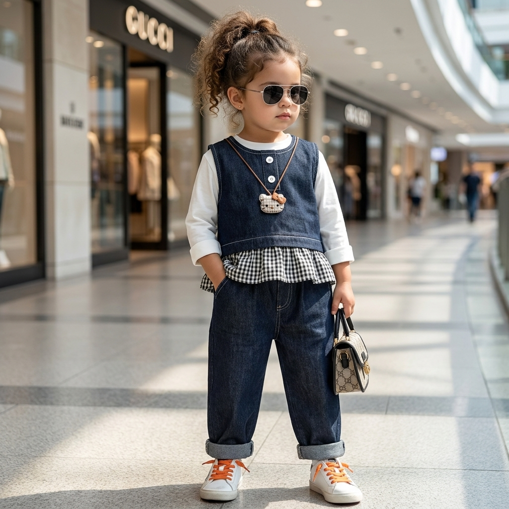 Girls 3-Piece Denim Vest, Shirt & Trouser Set – 2 Colors | Faba Kids