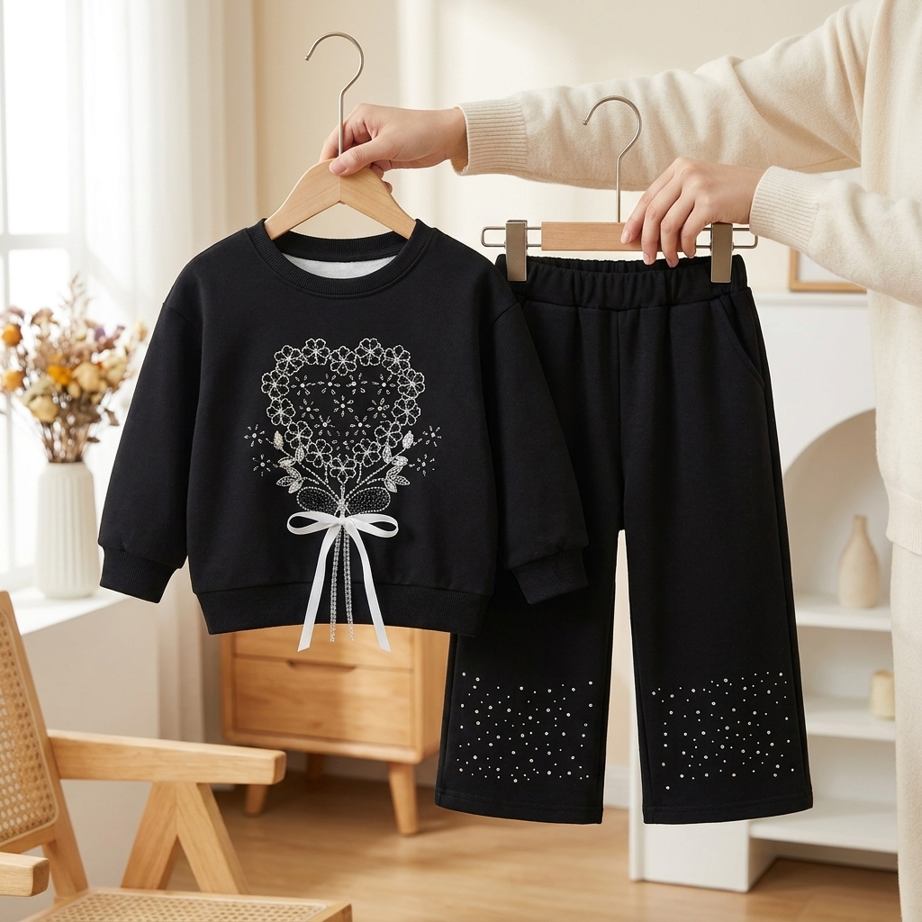 Girls 2-Piece Embellished Shirt & Trouser Set – 3 Colors | Faba Kids