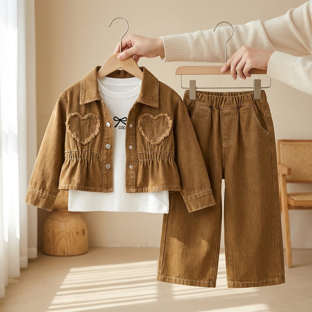Girls 4-Piece Denim Style Outfit with Bag