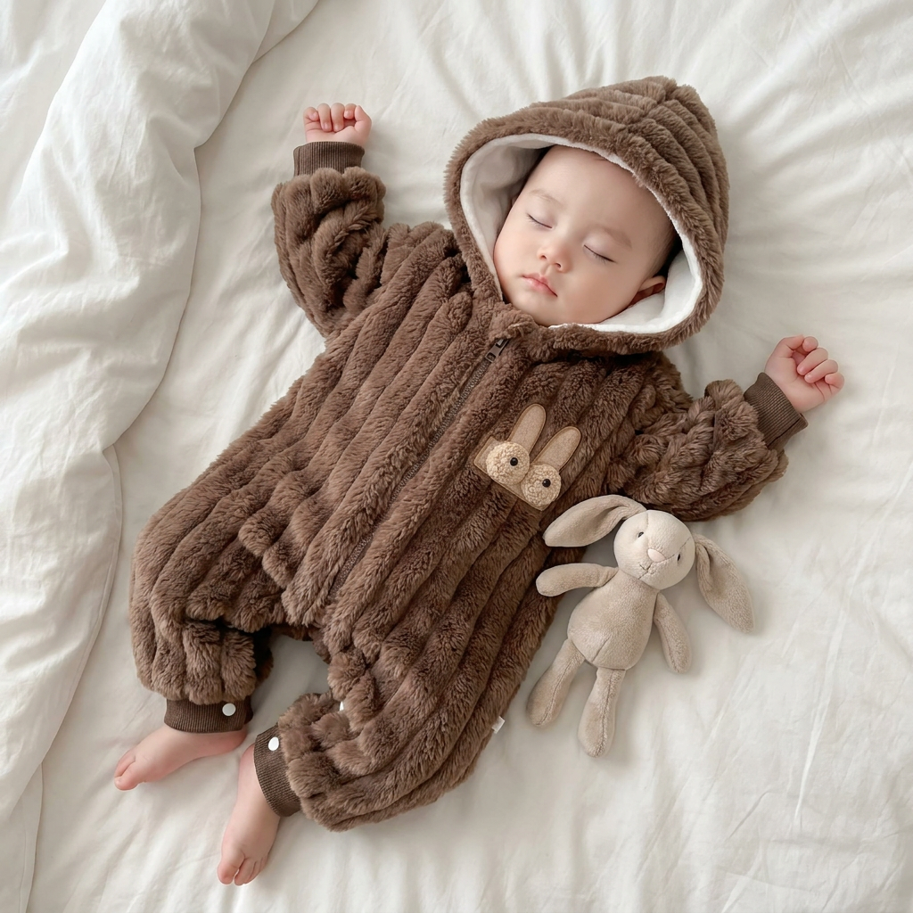 Plush Hooded Baby Romper – 3 Colors