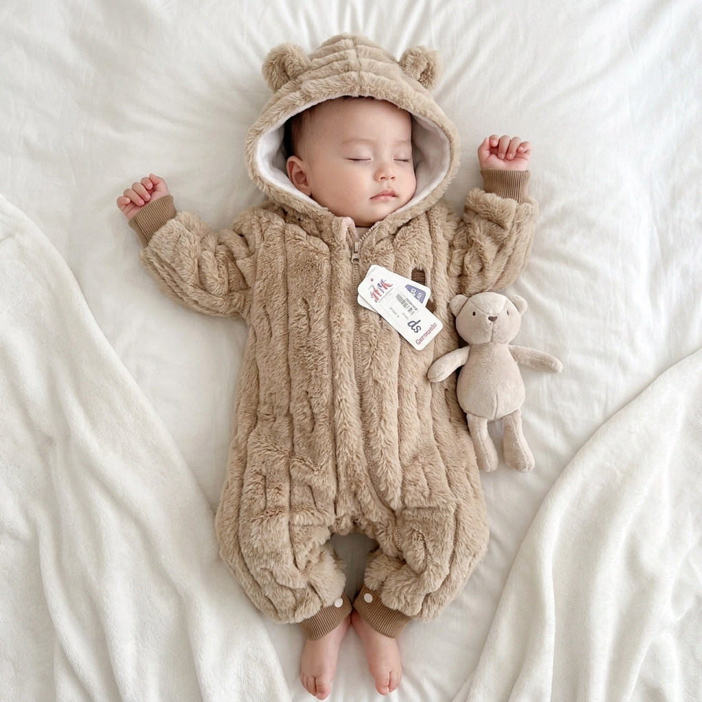 Plush Hooded Baby Romper – 3 Colors