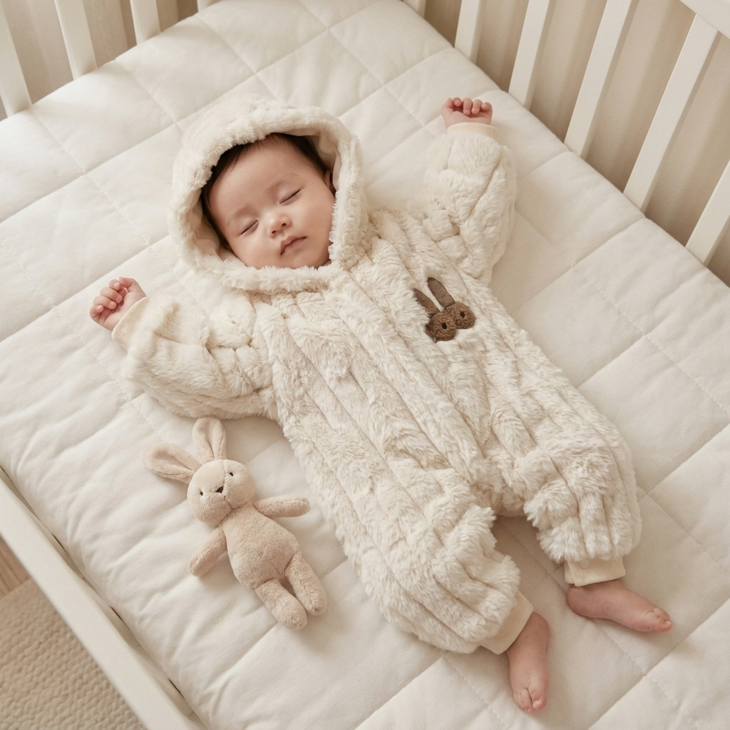 Plush Hooded Baby Romper – 3 Colors