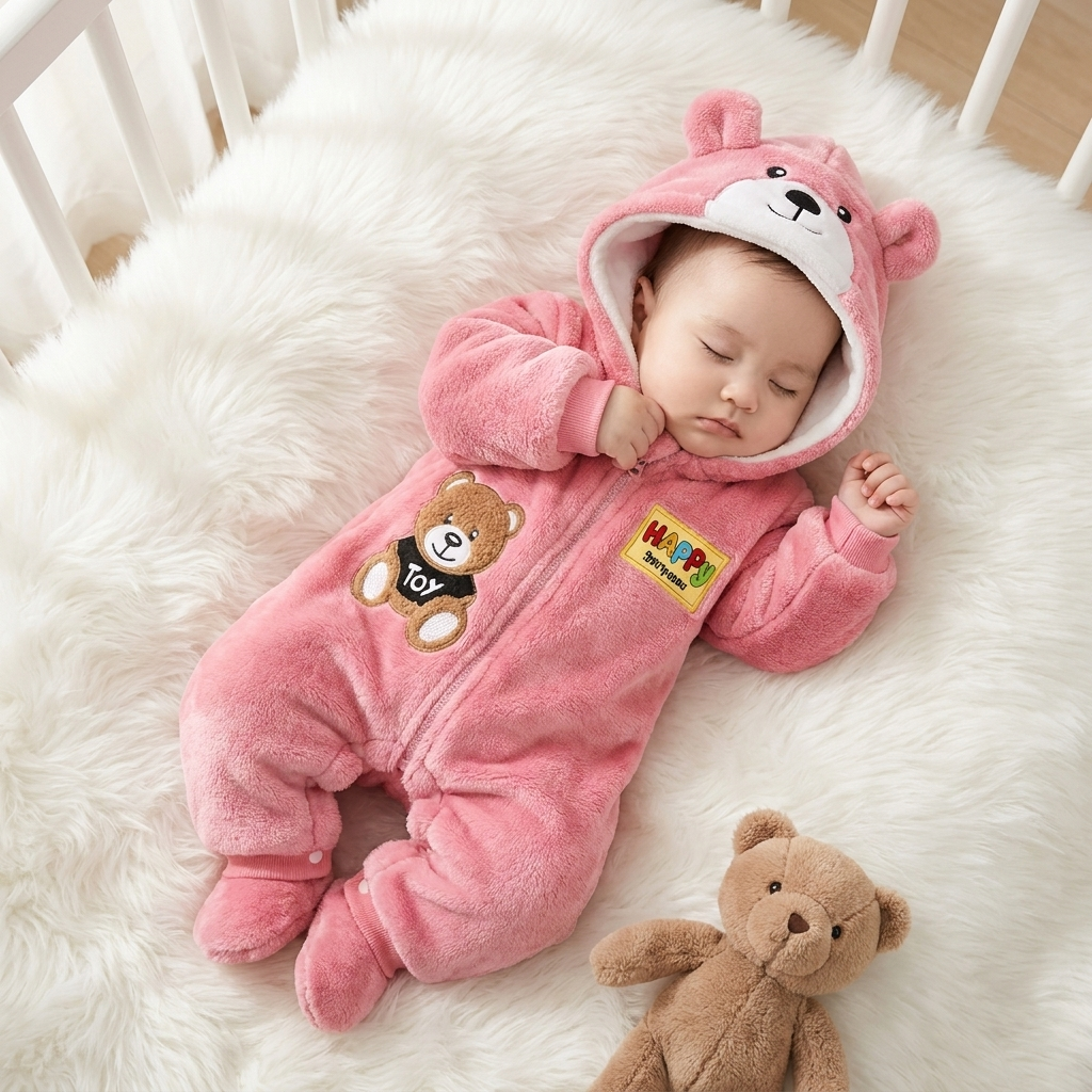 Teddy Bear Plush Baby Romper with Detachable Booties – 2 Colors | Faba Kids