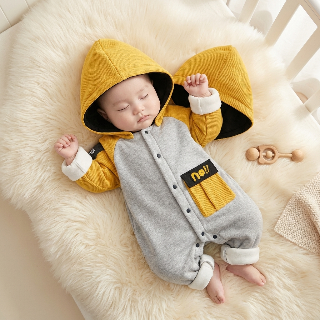Color Block Baby Romper with Detachable Hood – 2 Colors | Faba Kids