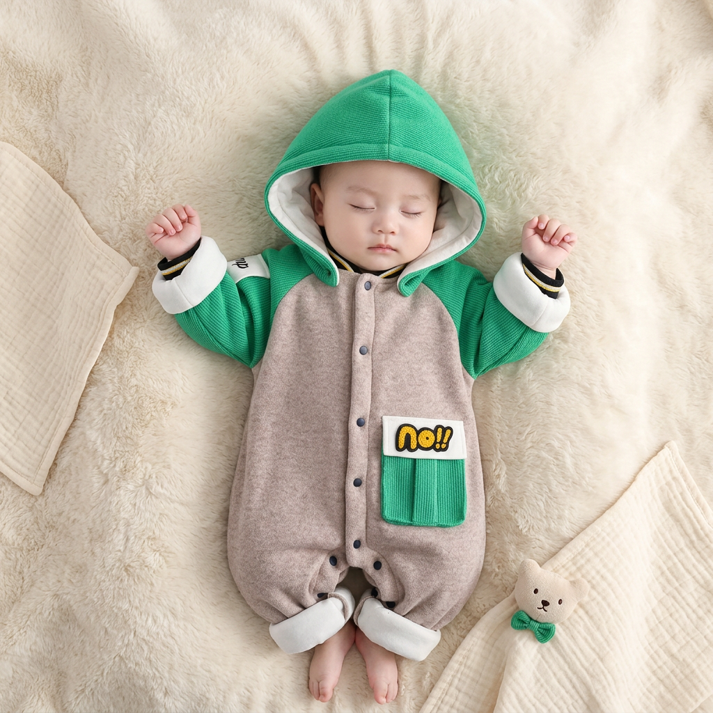Color Block Baby Romper with Detachable Hood – 2 Colors | Faba Kids