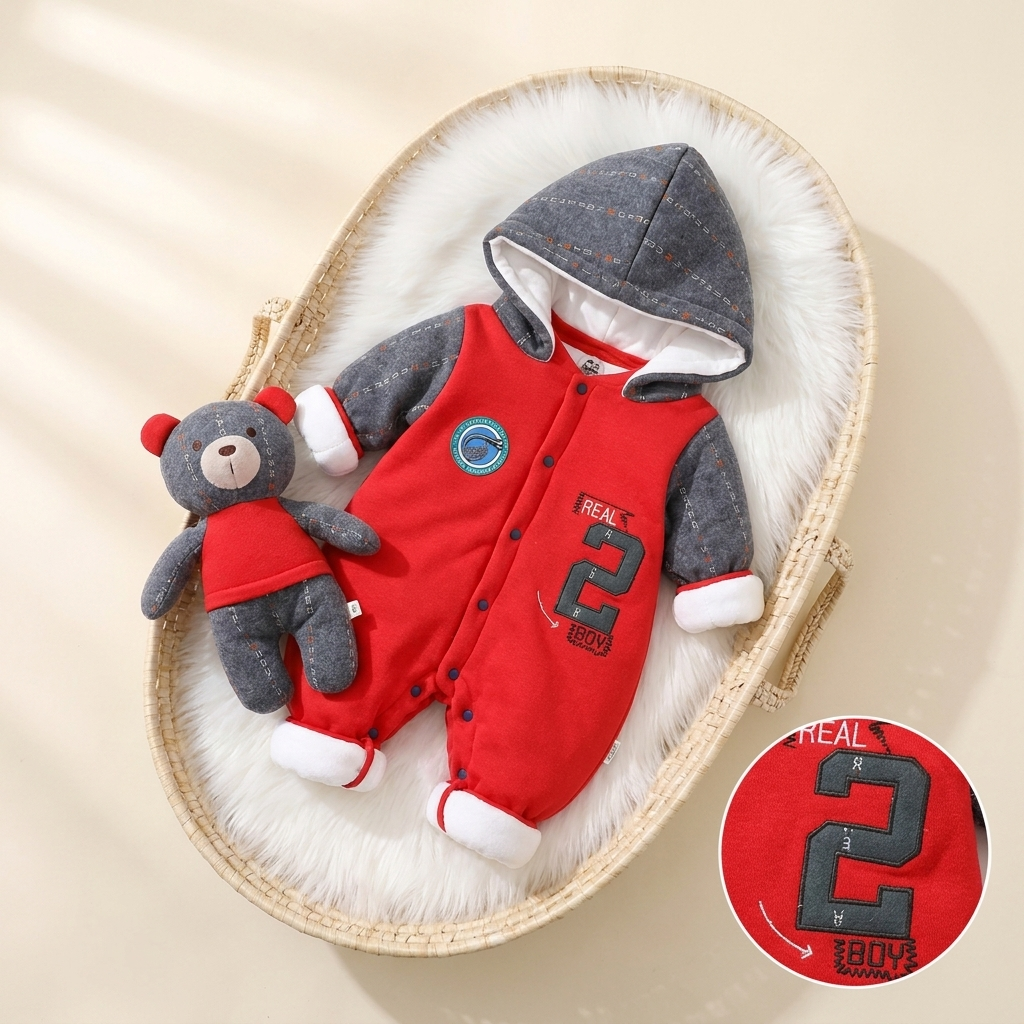 Sporty Baby Winter Romper with Detachable Hood | Faba Kids