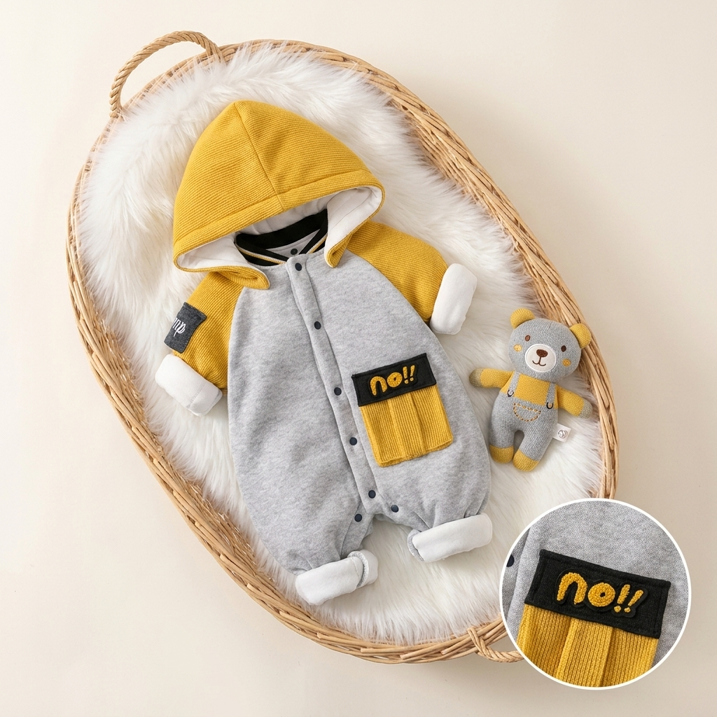 Color Block Baby Romper with Detachable Hood – 2 Colors | Faba Kids