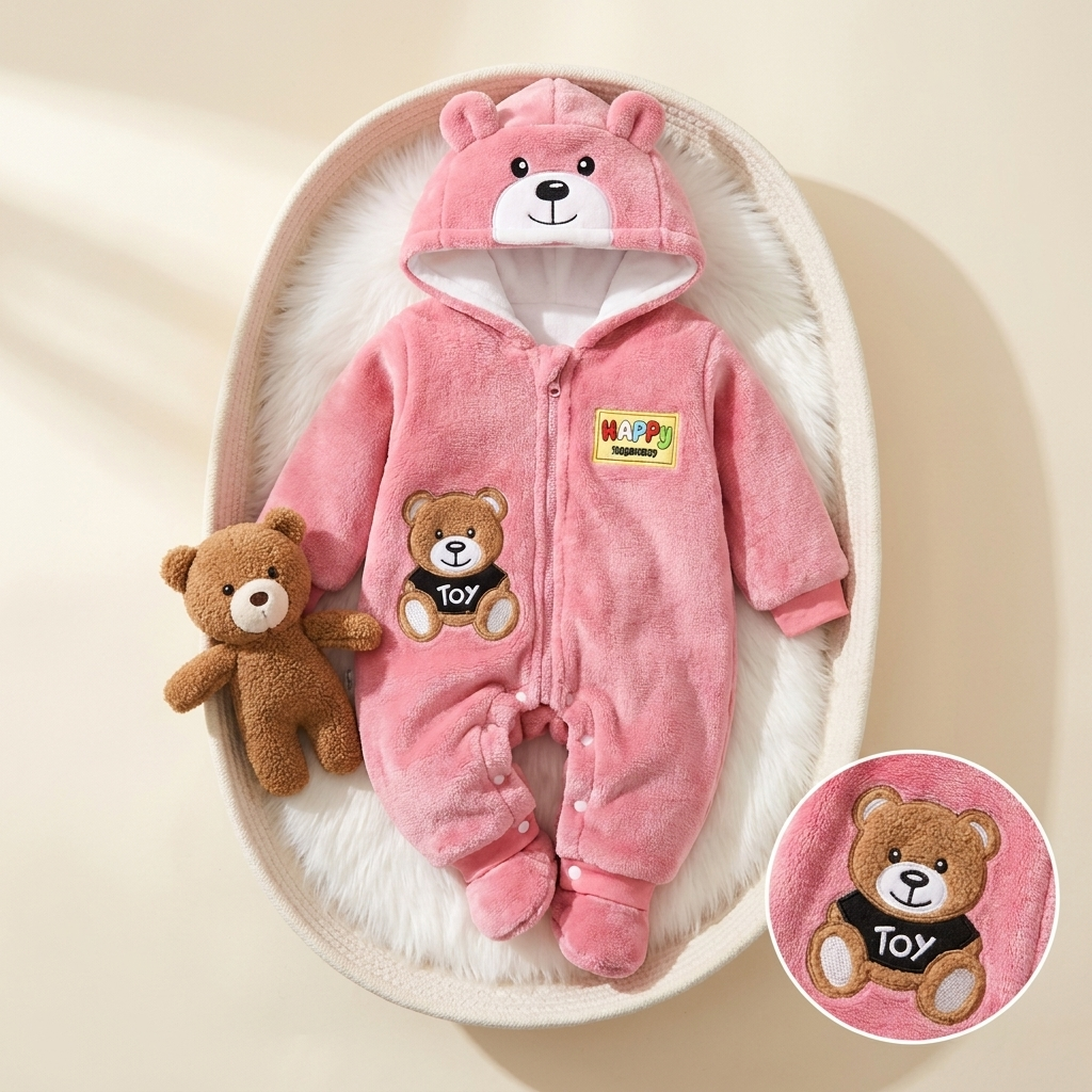 Teddy Bear Plush Baby Romper with Detachable Booties – 2 Colors | Faba Kids