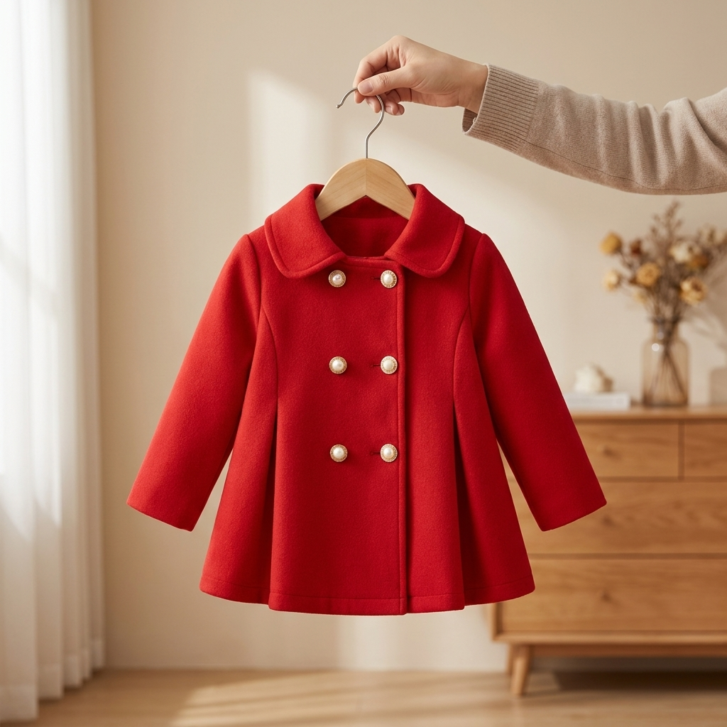 Baby Girl Pearl Button Red Frock Coat | Faba Kids