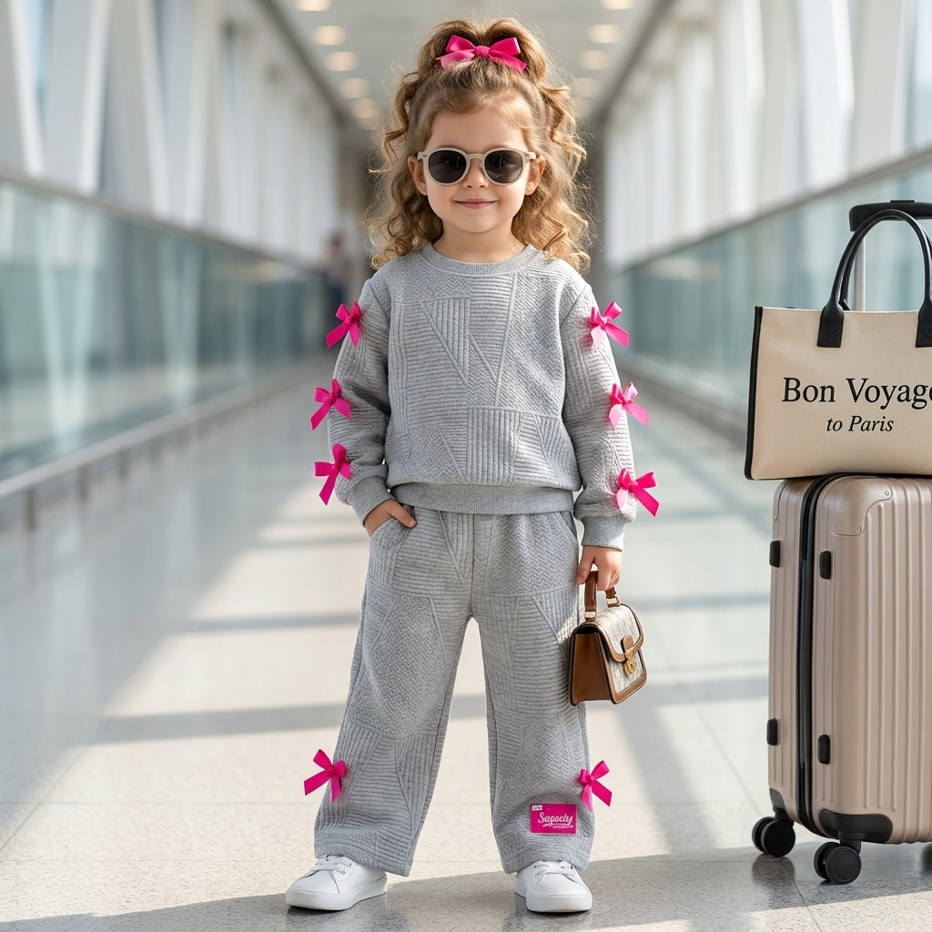 Girls Bow Detail 2-Piece Shirt & Trouser Set | Faba Kids
