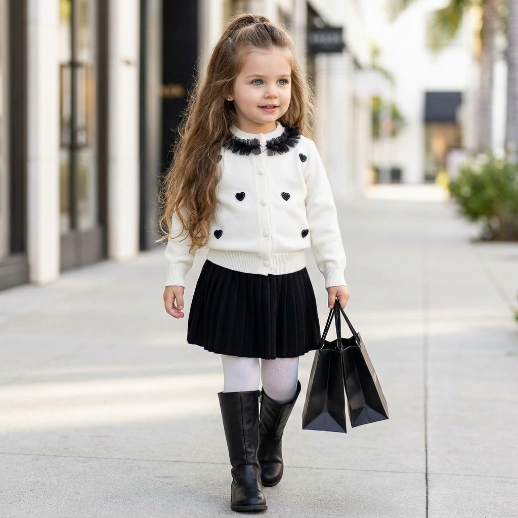 Girls Heart Charm 2-Piece Sweater & Pleated Skirt Set | Faba Kids