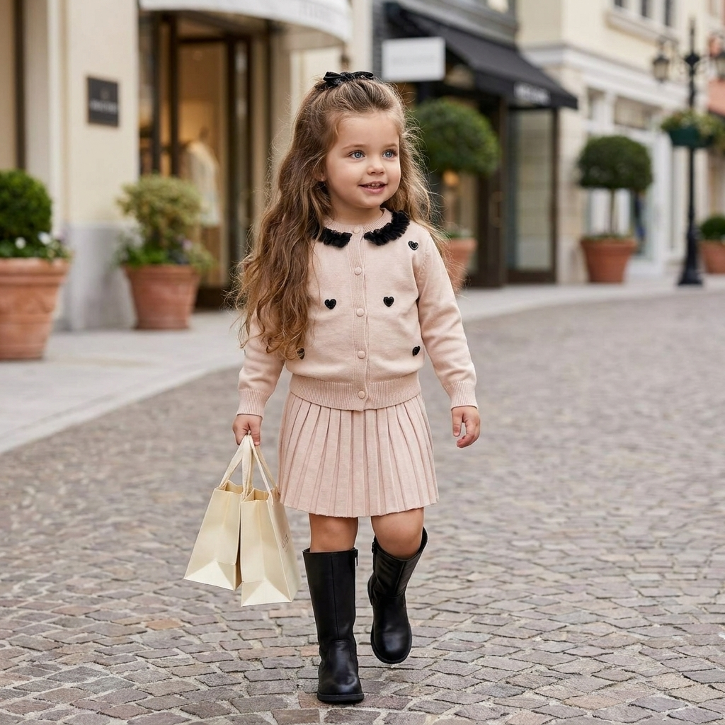 Girls Heart Charm 2-Piece Sweater & Pleated Skirt Set | Faba Kids