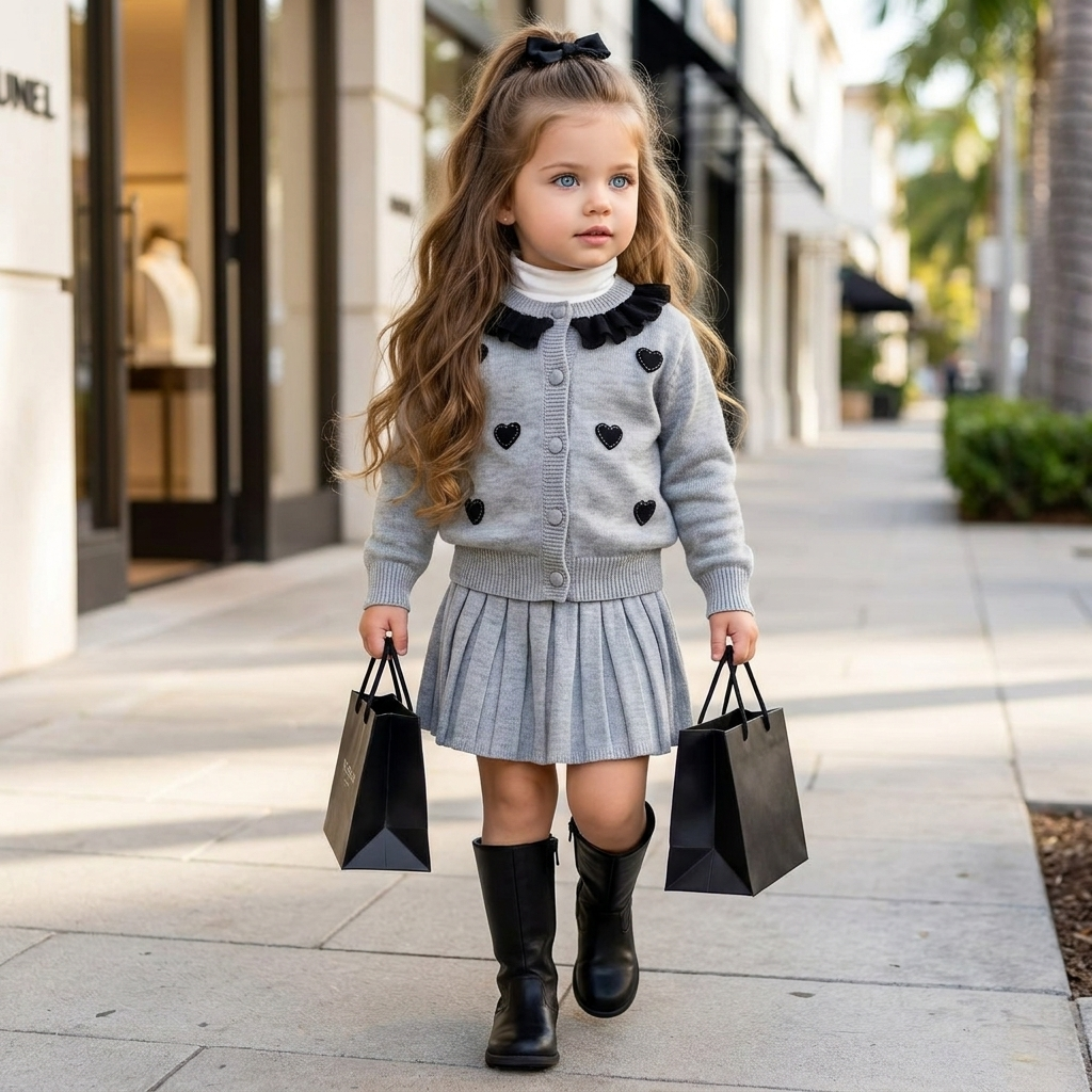 Girls Heart Charm 2-Piece Sweater & Pleated Skirt Set | Faba Kids