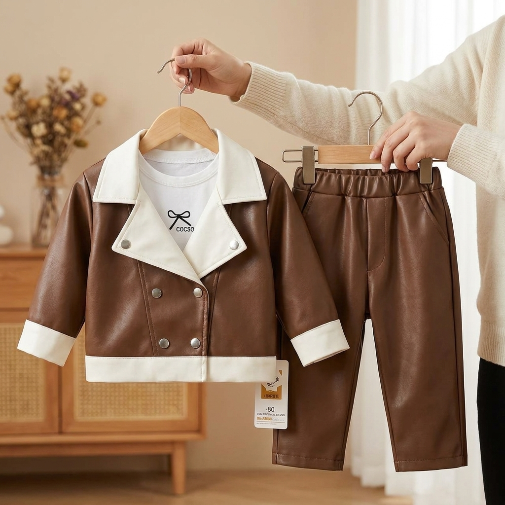 Girls Faux Leather Jacket & Trouser 2-Piece Set | Faba Kids