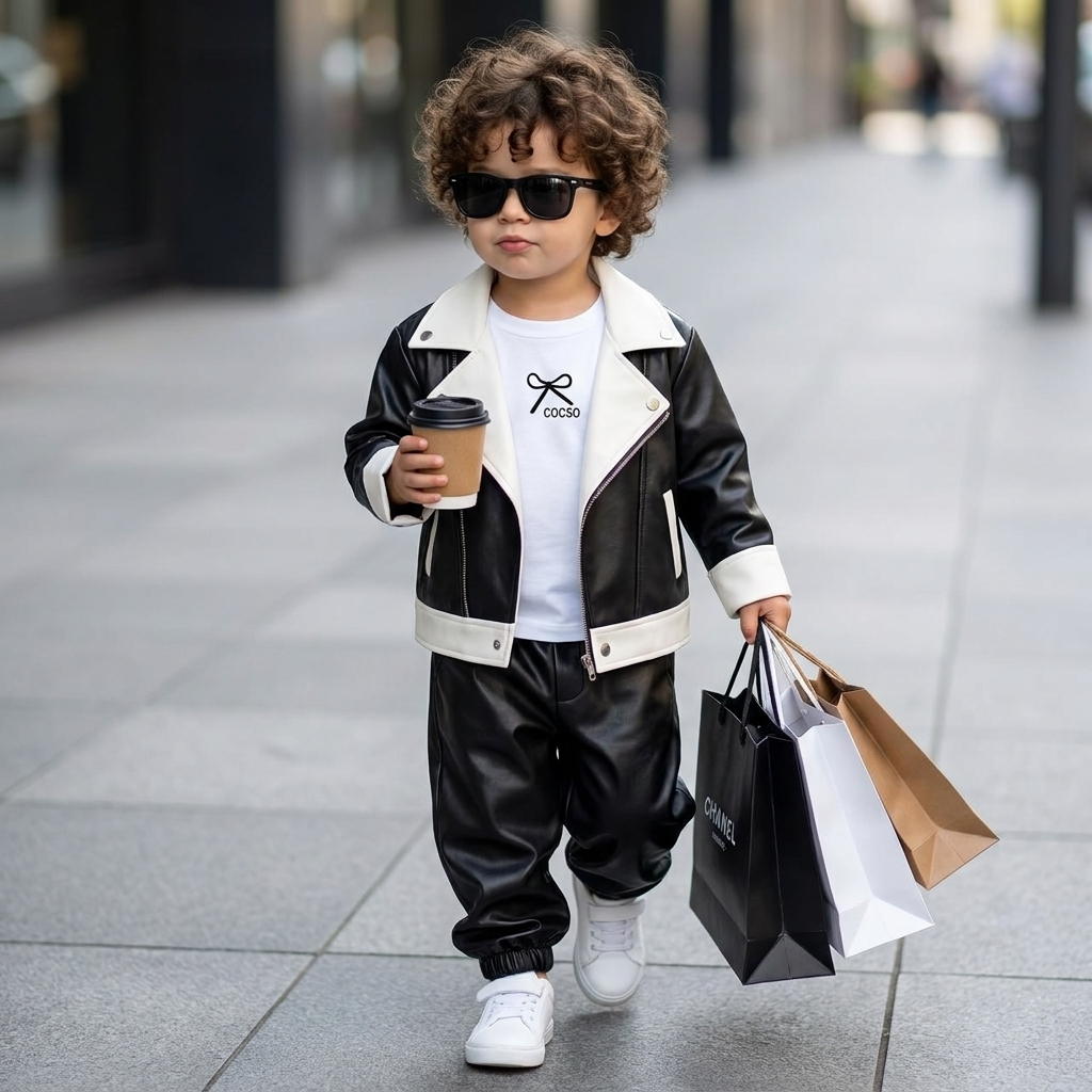 Girls Faux Leather Jacket & Trouser 2-Piece Set | Faba Kids
