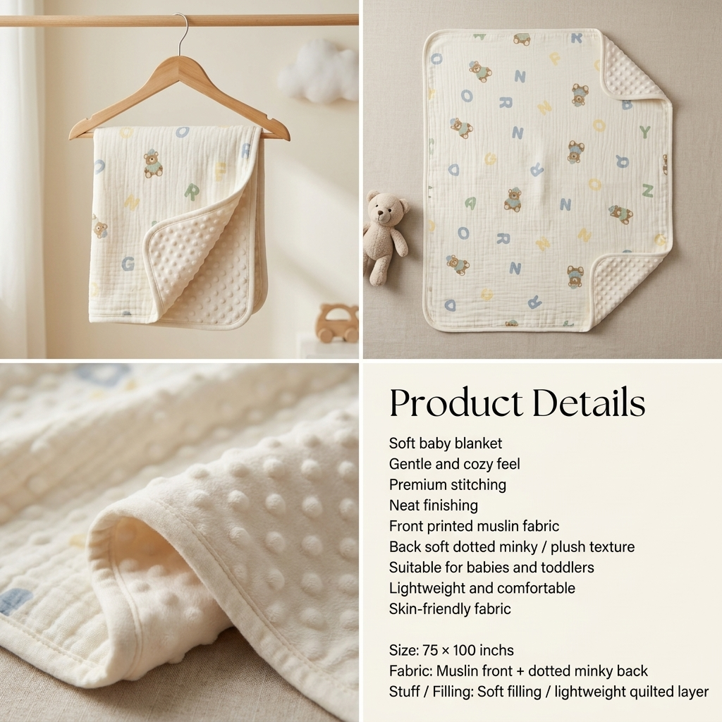 Muslin & Dotted Minky Baby Blanket – 6 Designs | Faba Kids