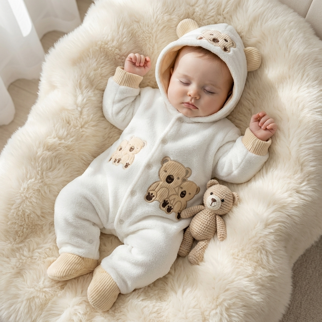 Baby Teddy Bear Plush Hooded Romper | Faba Kids