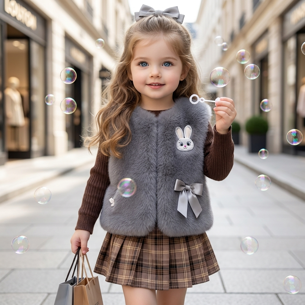 Girls 3PC Bunny Faux Fur Skirt Set | Faba Kids