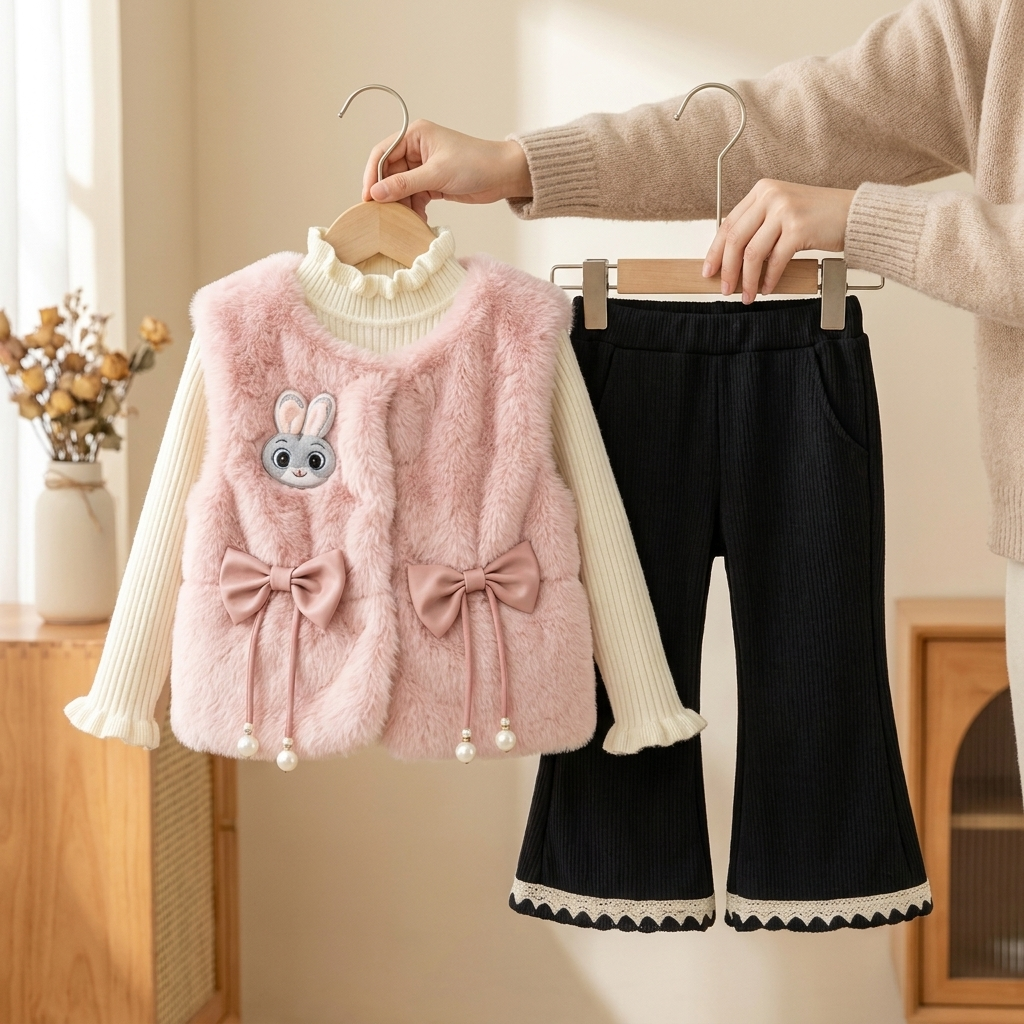 Girls 3PC Bunny Faux Fur Winter Set | Faba Kids