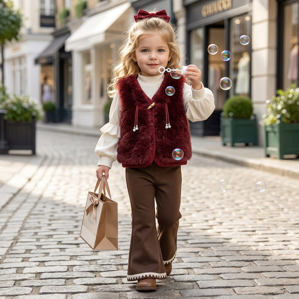 Girls 3PC Faux Fur Vest Winter Set | Faba Kids