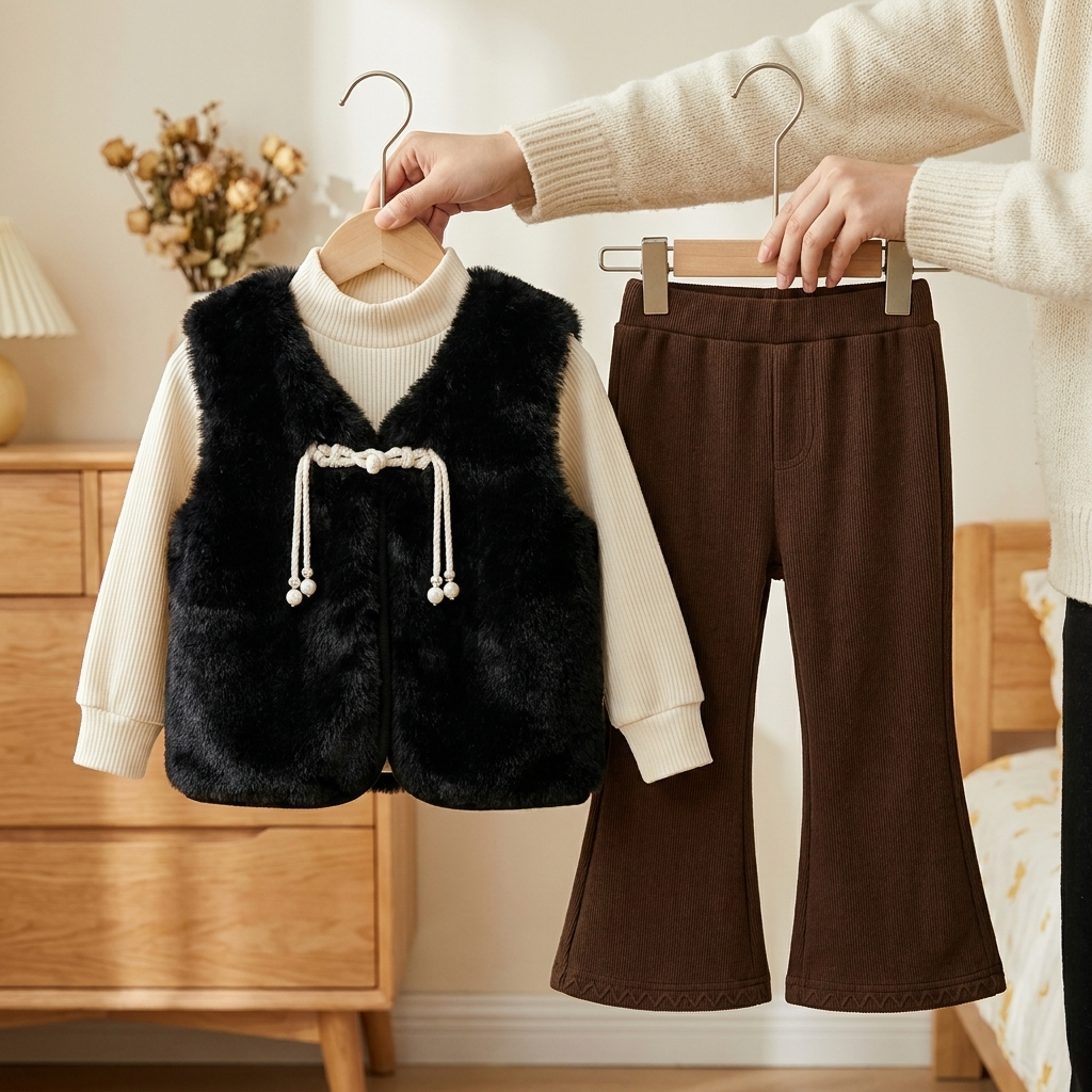Girls 3PC Faux Fur Vest Winter Set | Faba Kids