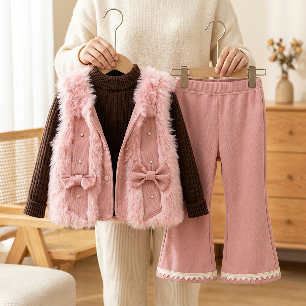 Girls 3PC Faux Fur Vest Winter Set | Faba Kids