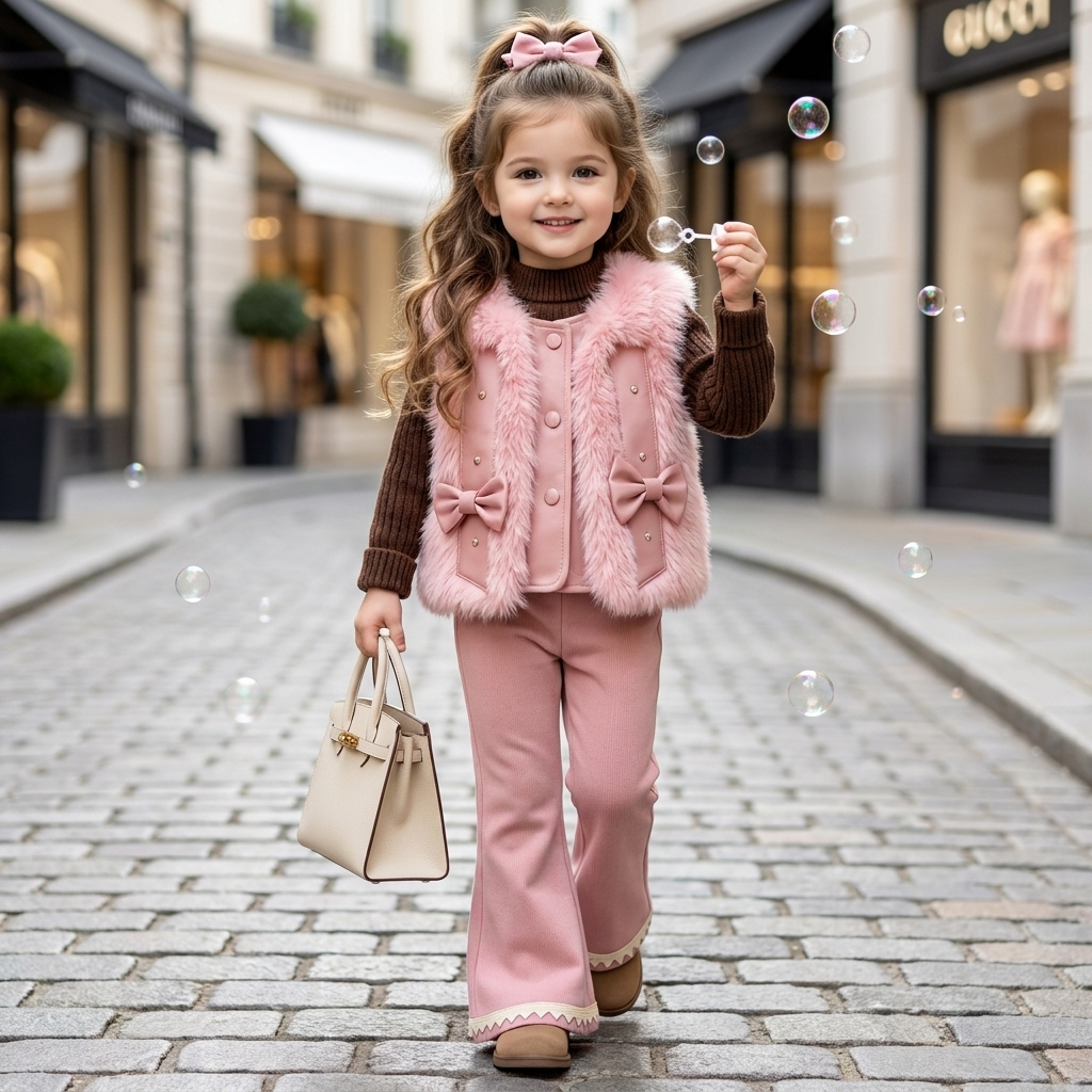 Girls 3PC Faux Fur Vest Winter Set | Faba Kids