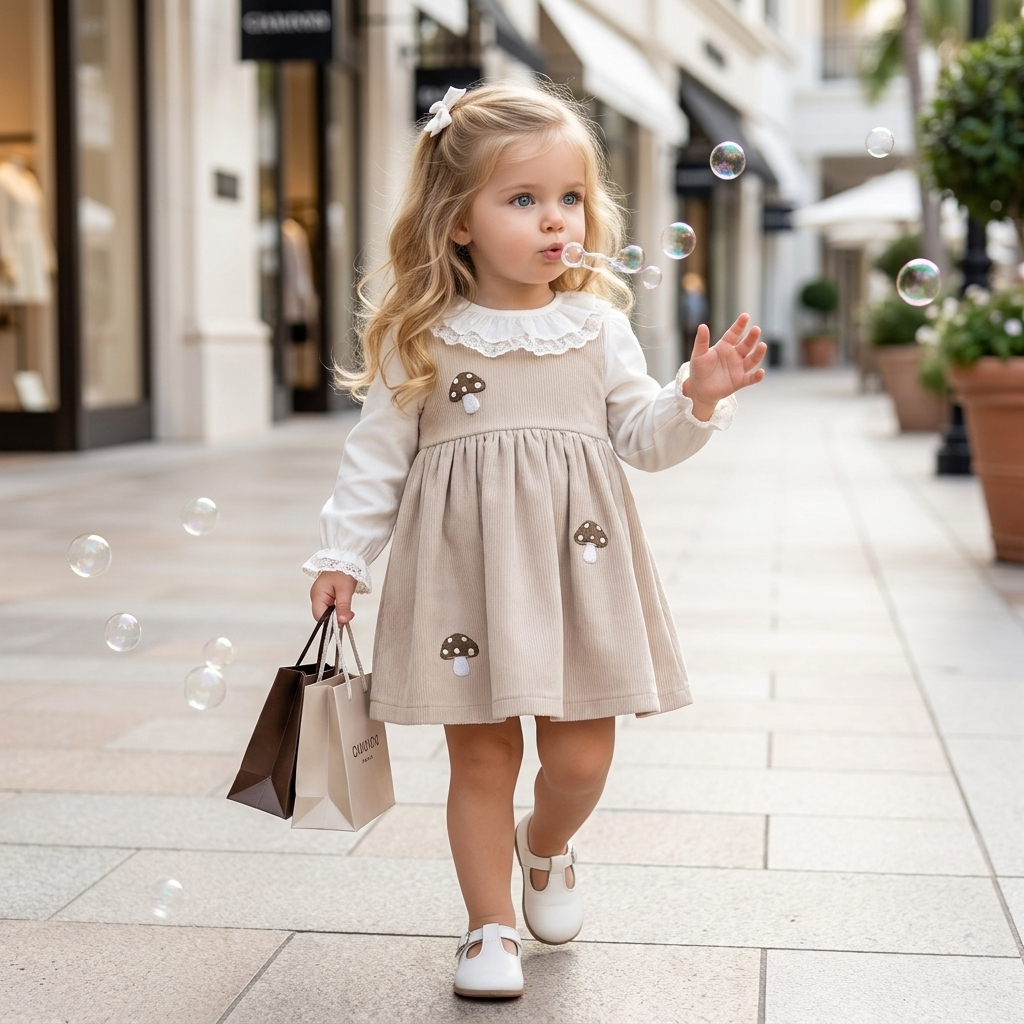 Girls Mushroom Embroidered Corduroy Frock | Faba Kids