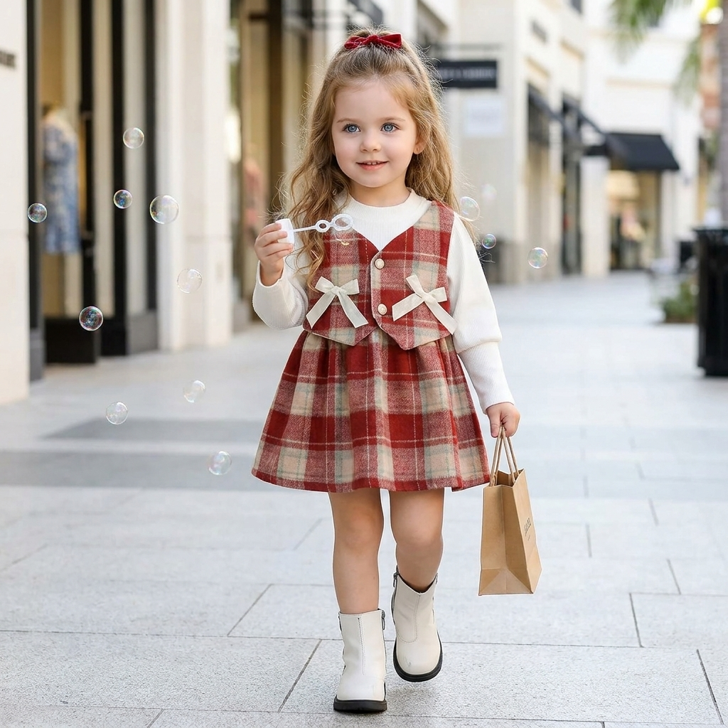 Girls Plaid Bow Frock – 2 Colors | Faba Kids
