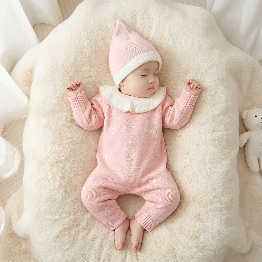 Baby Girl Knitted Romper & Cap Set | Faba Kids