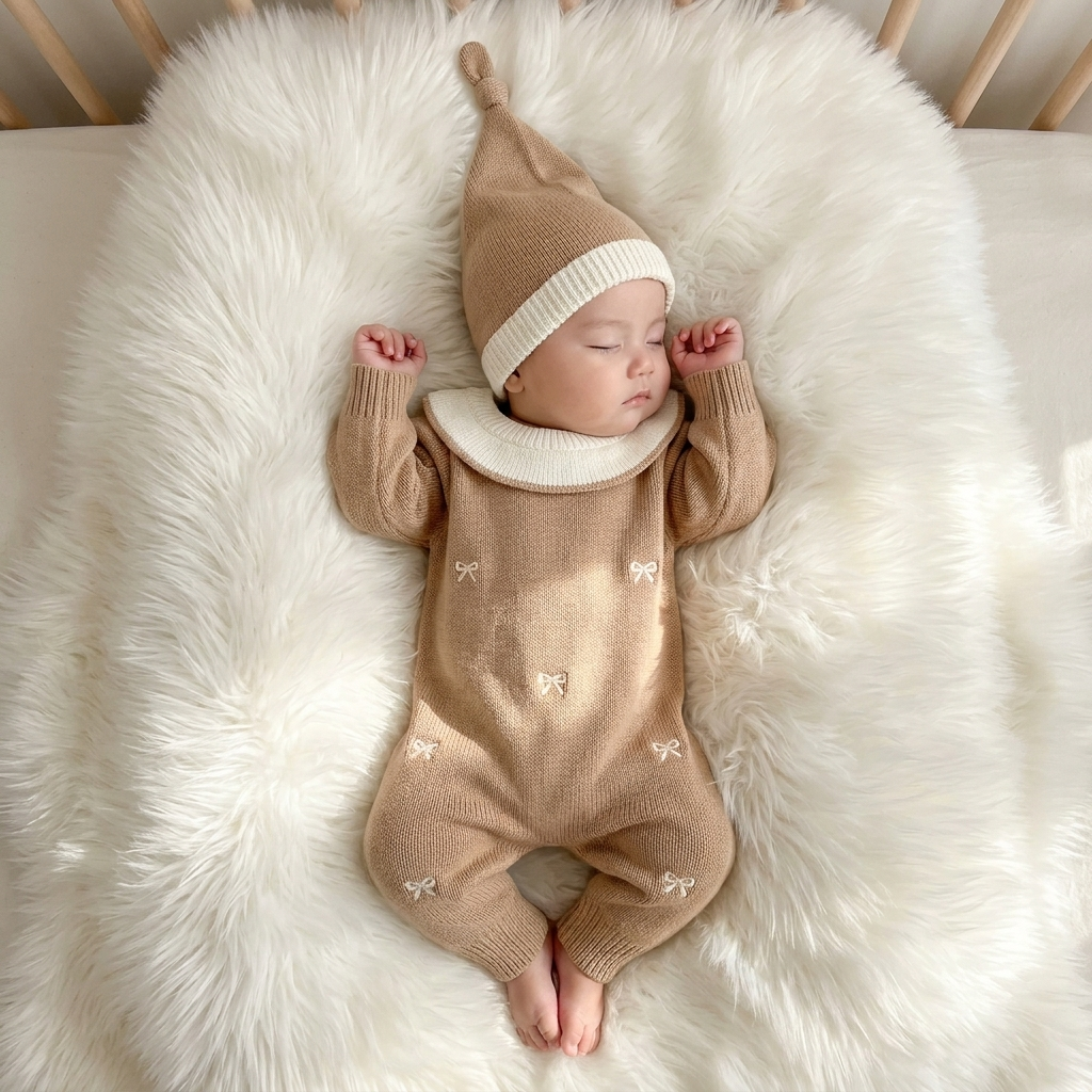 Baby Girl Knitted Romper & Cap Set | Faba Kids