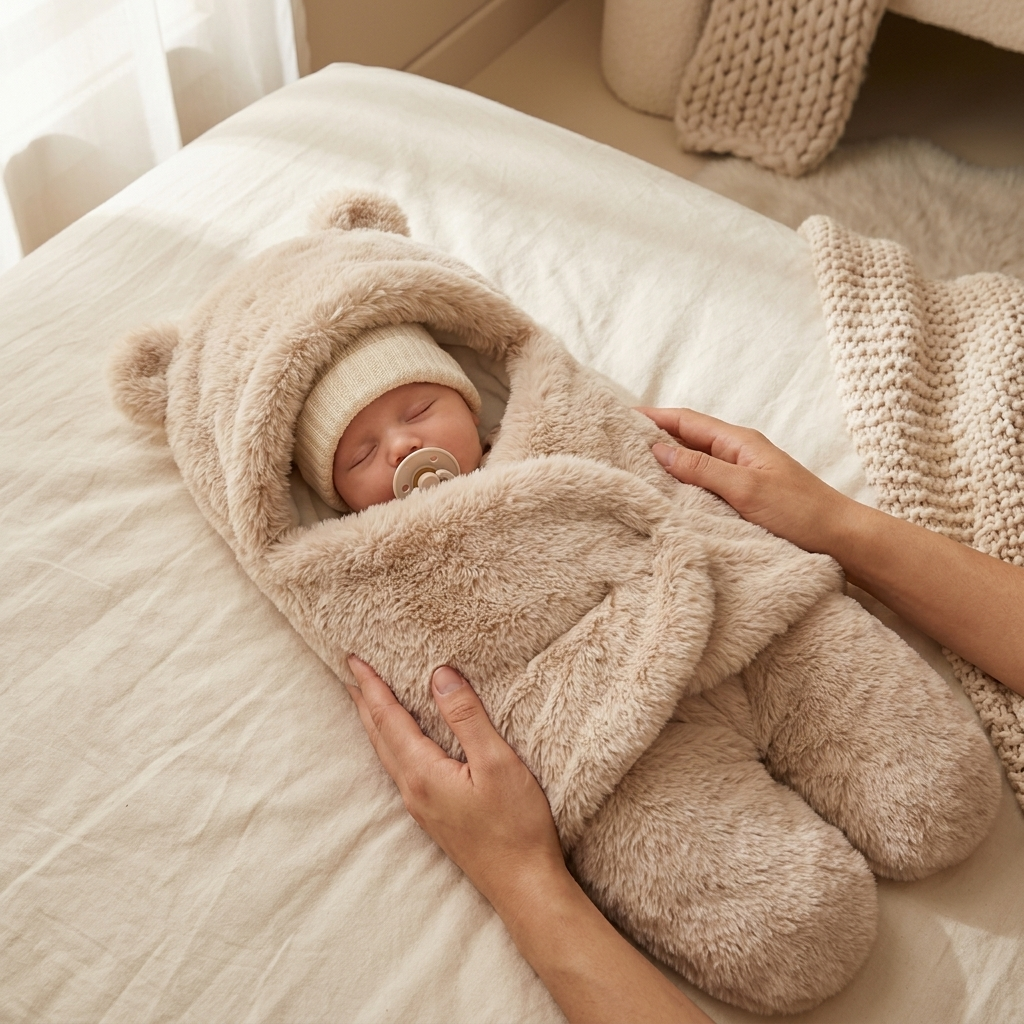 Plush Bear Hooded Baby Swaddle Wrap – 5 Colors | Faba Kids