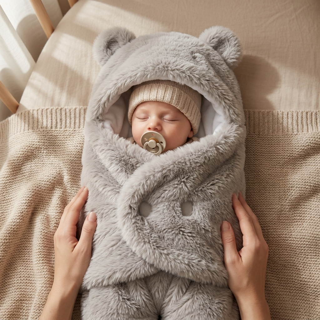 Plush Bear Hooded Baby Swaddle Wrap – 5 Colors | Faba Kids