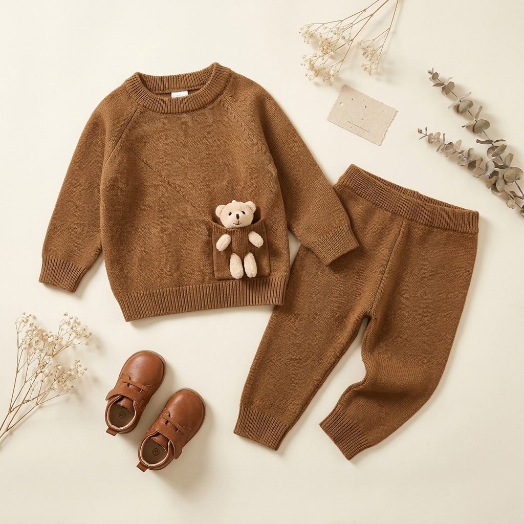 2-Piece Teddy Knit Shirt & Trouser Set – 3 Colors | Faba Kids