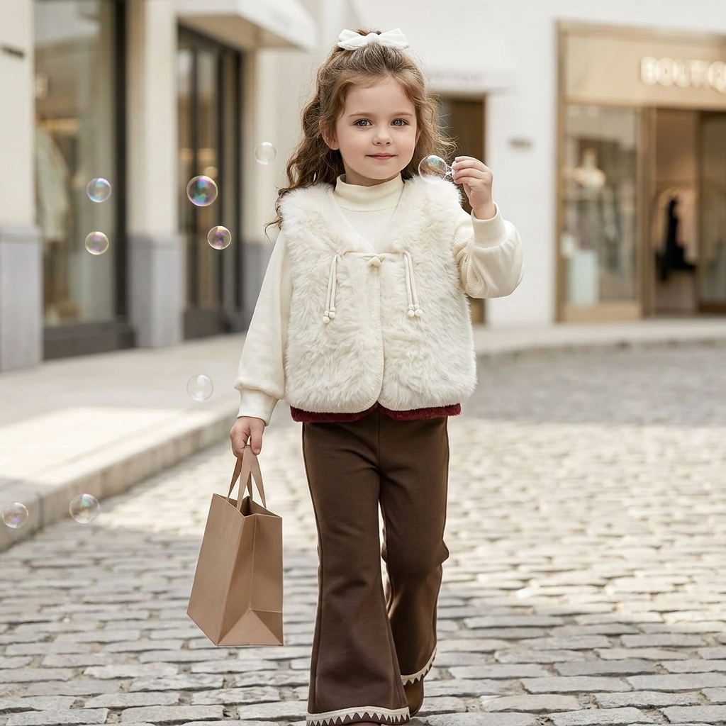 Girls 3PC Faux Fur Vest Winter Set | Faba Kids