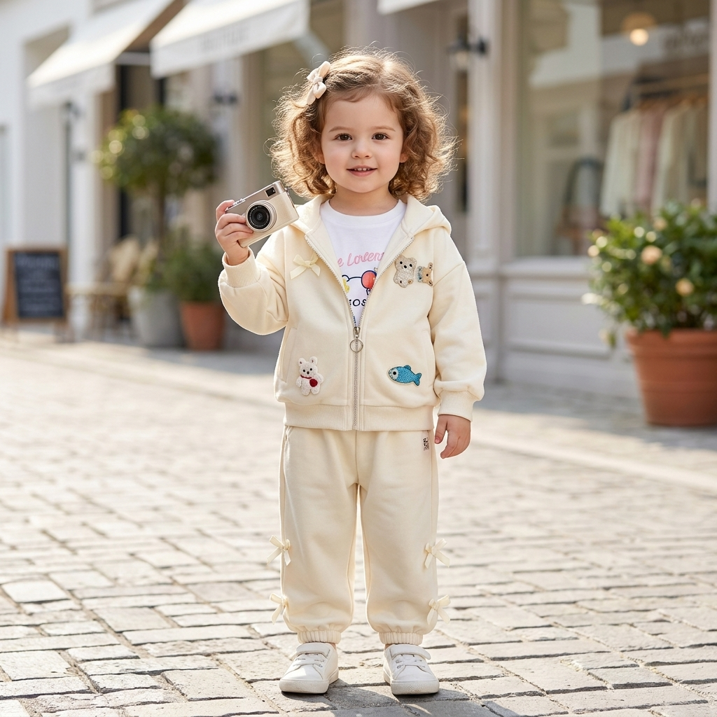 Girls Cute Bow Hoodie 3PC Jacket, Shirt & Trouser Set – 3 Colors | Faba Kids