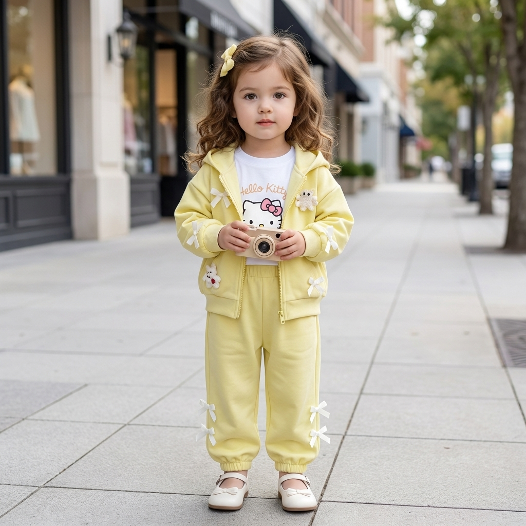 Girls Cute Bow Hoodie 3PC Jacket, Shirt & Trouser Set – 3 Colors | Faba Kids