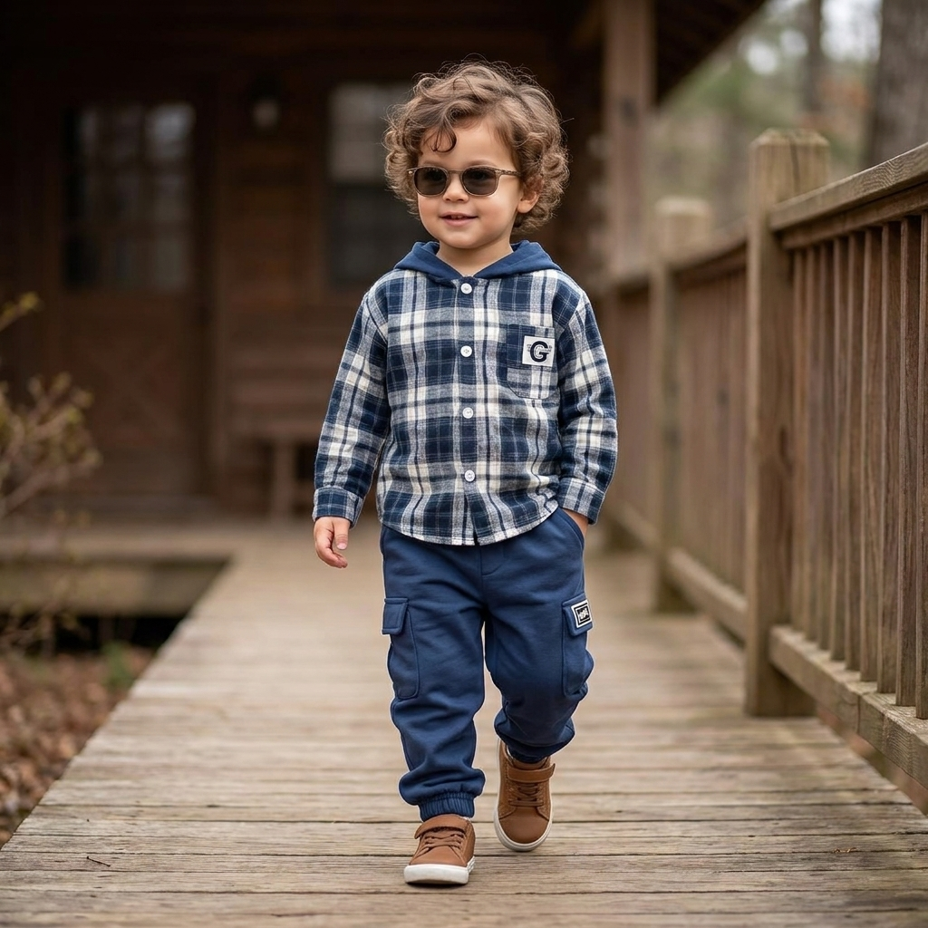 Boys Plaid Hooded Shirt & Cargo Trouser 2PC Set – 3 Colors | Faba Kids