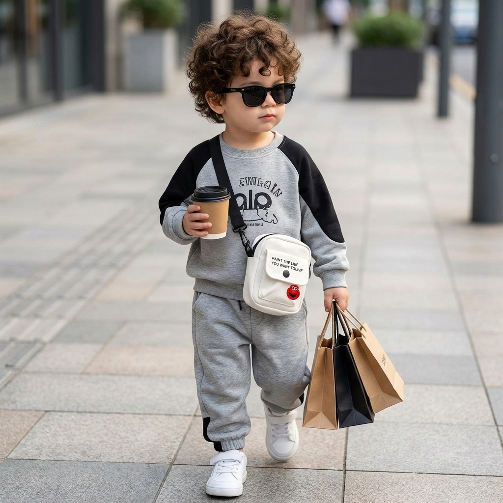 Boys 3PC Sweatshirt, Trouser & Crossbody Bag Set – 2 Colors | Faba Kids