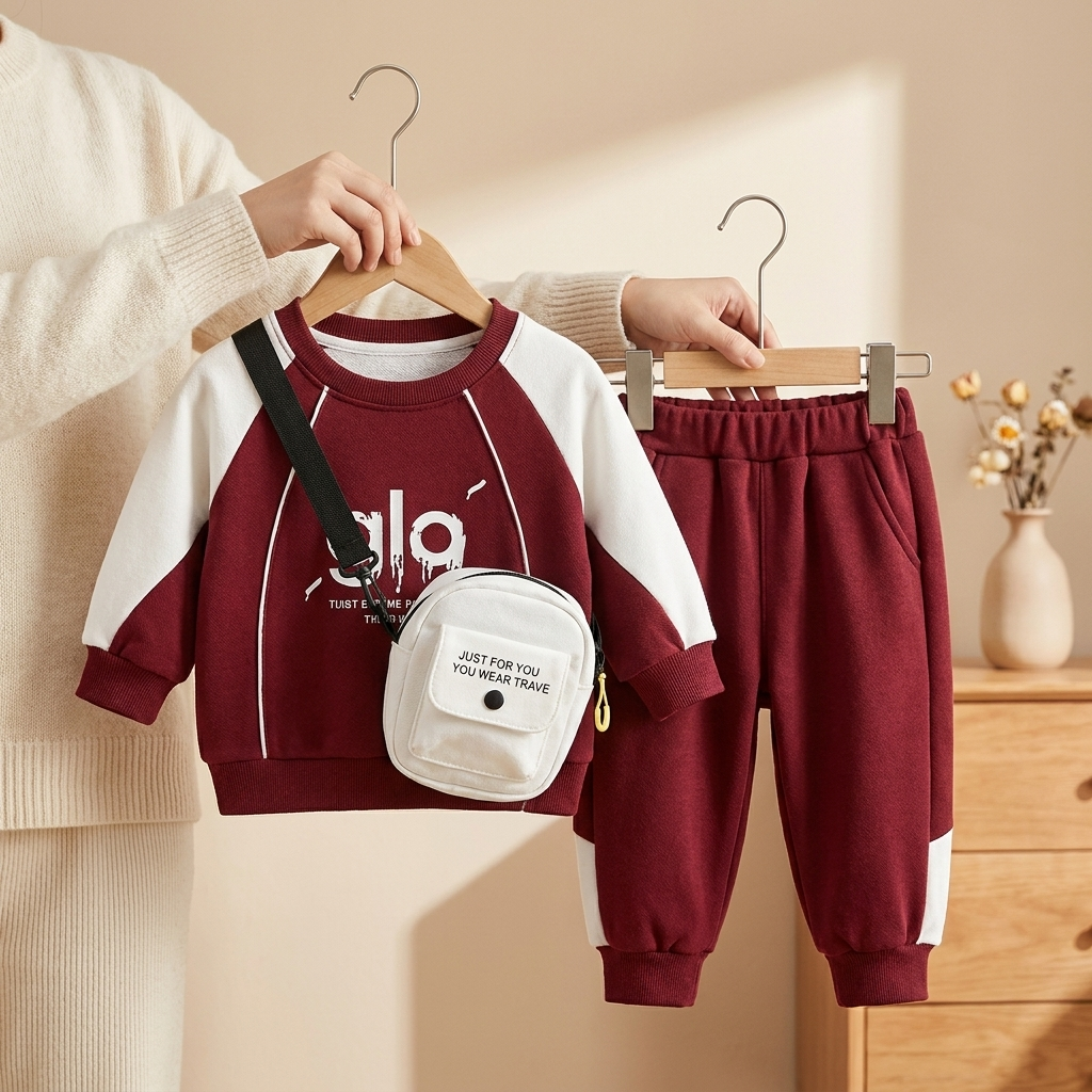 Boys 3PC Sweatshirt, Trouser & Crossbody Bag Set – 2 Colors | Faba Kids