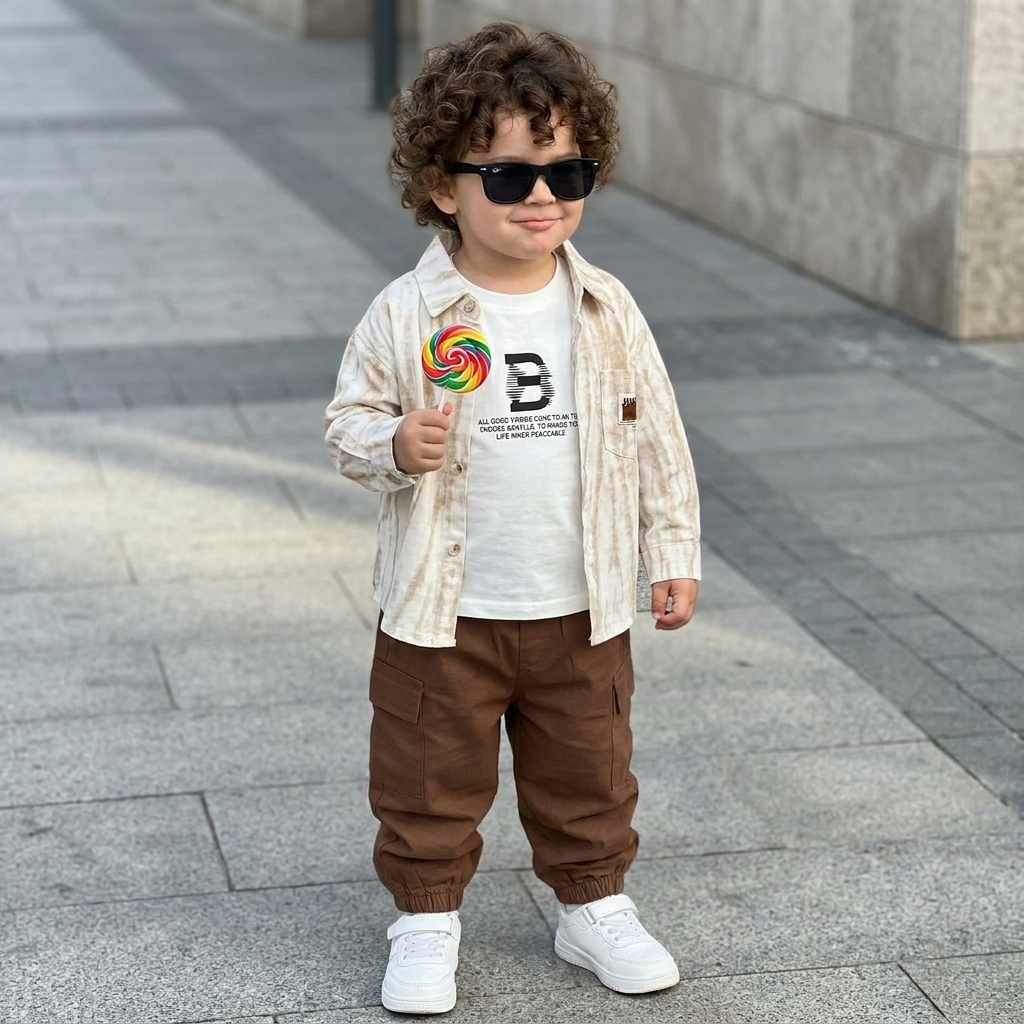 Boys 3PC Printed Shirt, Inner Tee & Cargo Pants Set – 2 Colors | Faba Kids