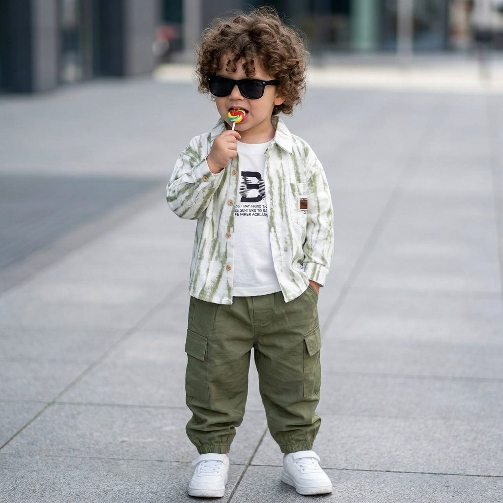 Boys 3PC Printed Shirt, Inner Tee & Cargo Pants Set – 2 Colors | Faba Kids