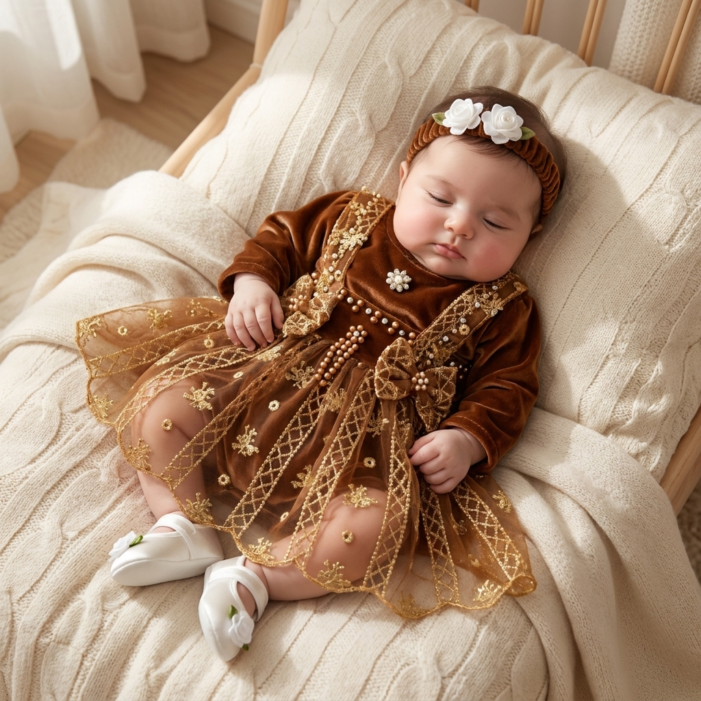 5-Piece Luxury Velvet & Net Baby Girl Frock Set – 3 Colors | Faba Kids