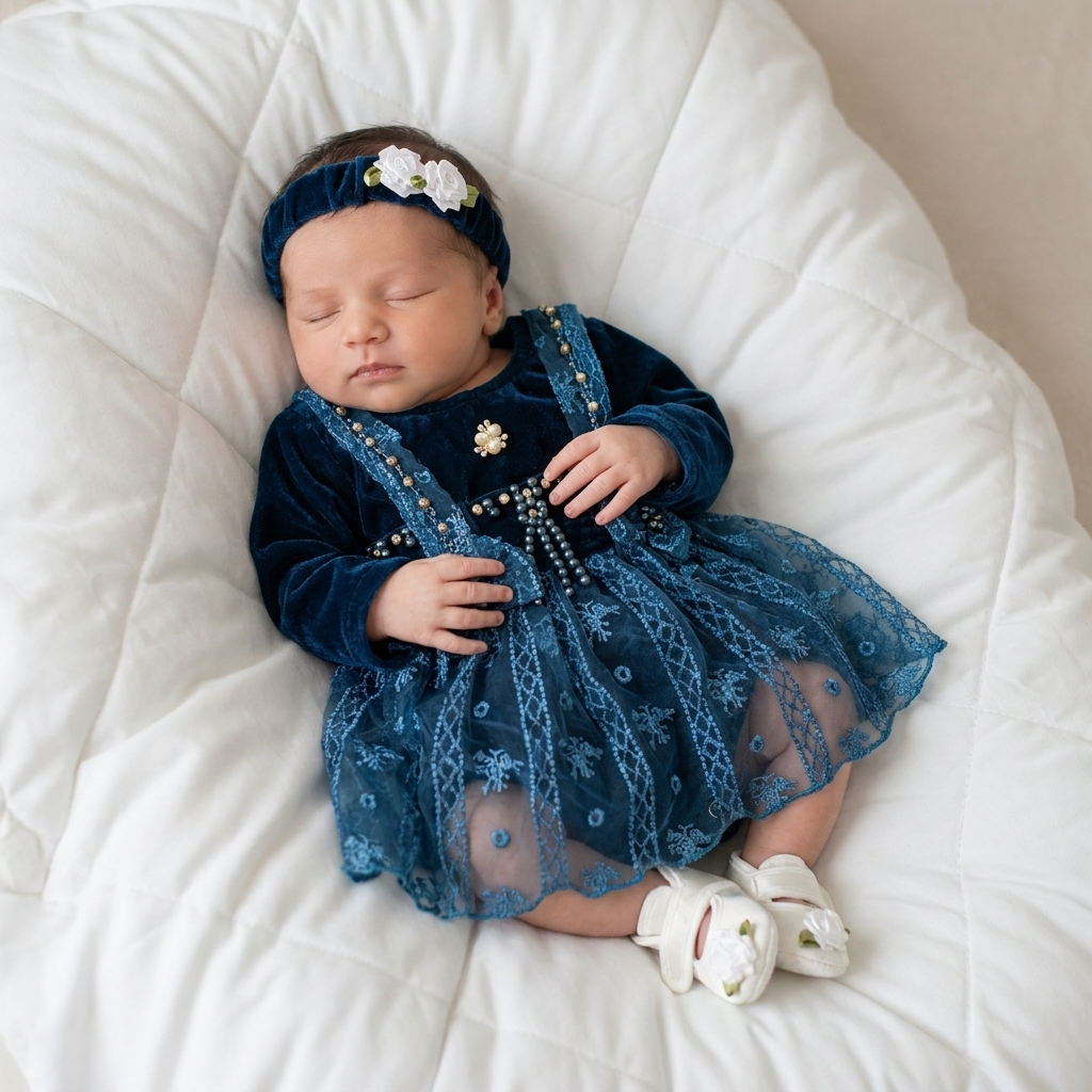 5-Piece Luxury Velvet & Net Baby Girl Frock Set – 3 Colors | Faba Kids