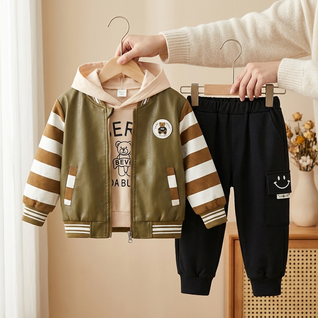 Boys 3PC Jacket, Hooded Shirt & Trouser Set