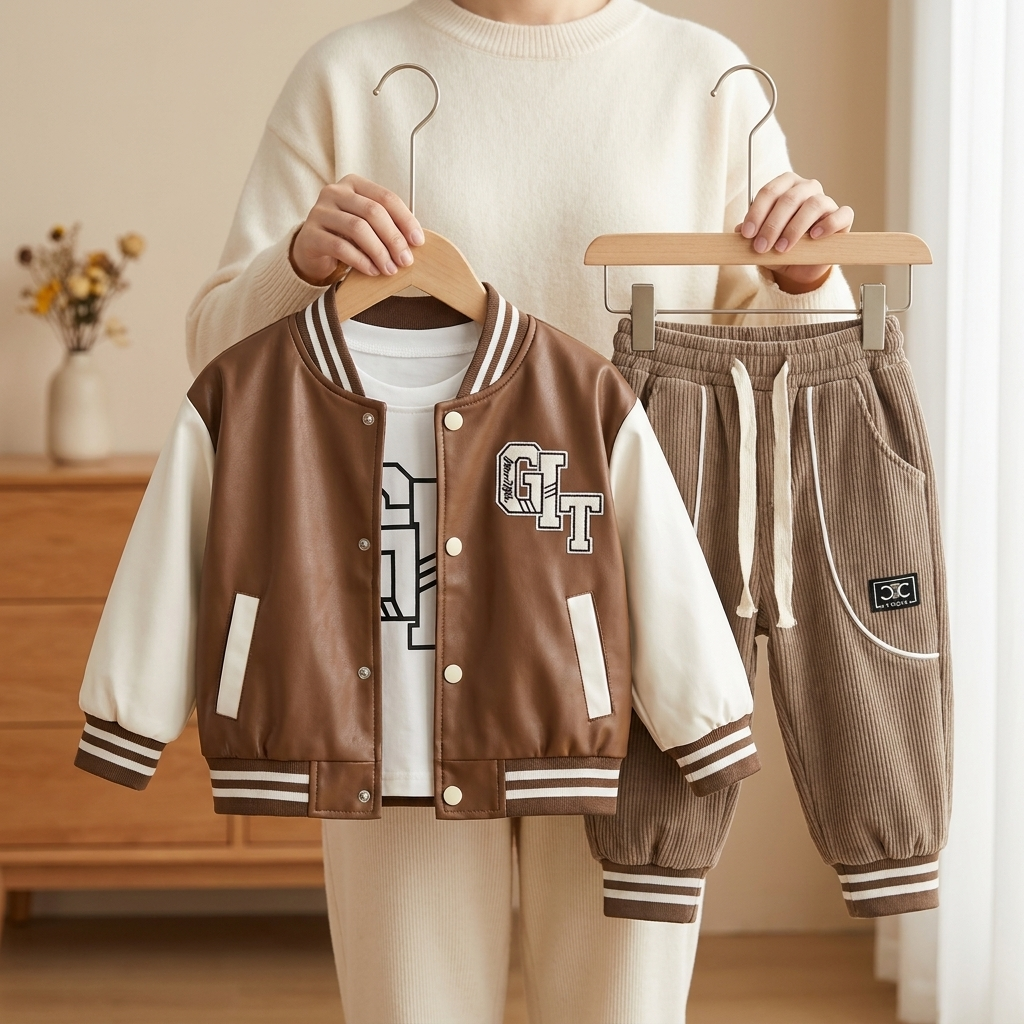 Boys 3PC Varsity Jacket Hoodie & Trouser Set