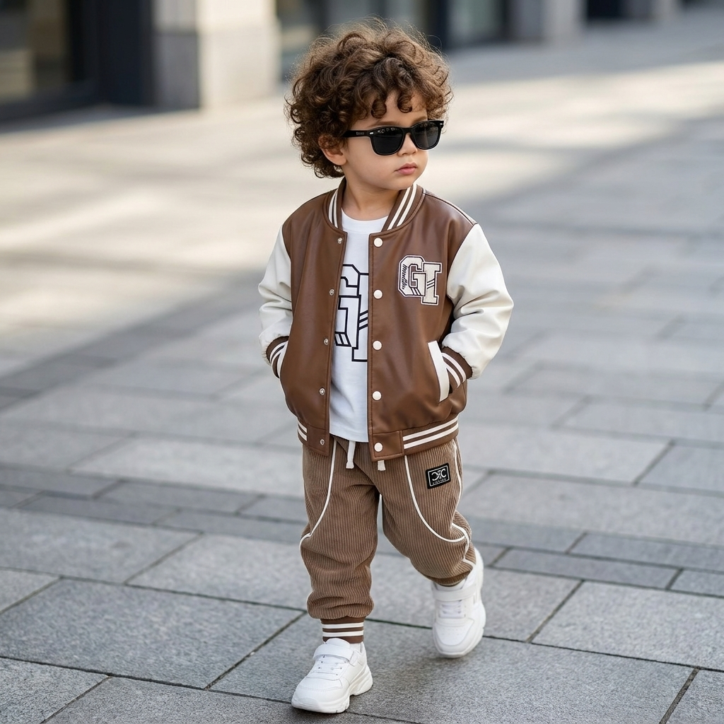 Boys 3PC Varsity Jacket Hoodie & Trouser Set