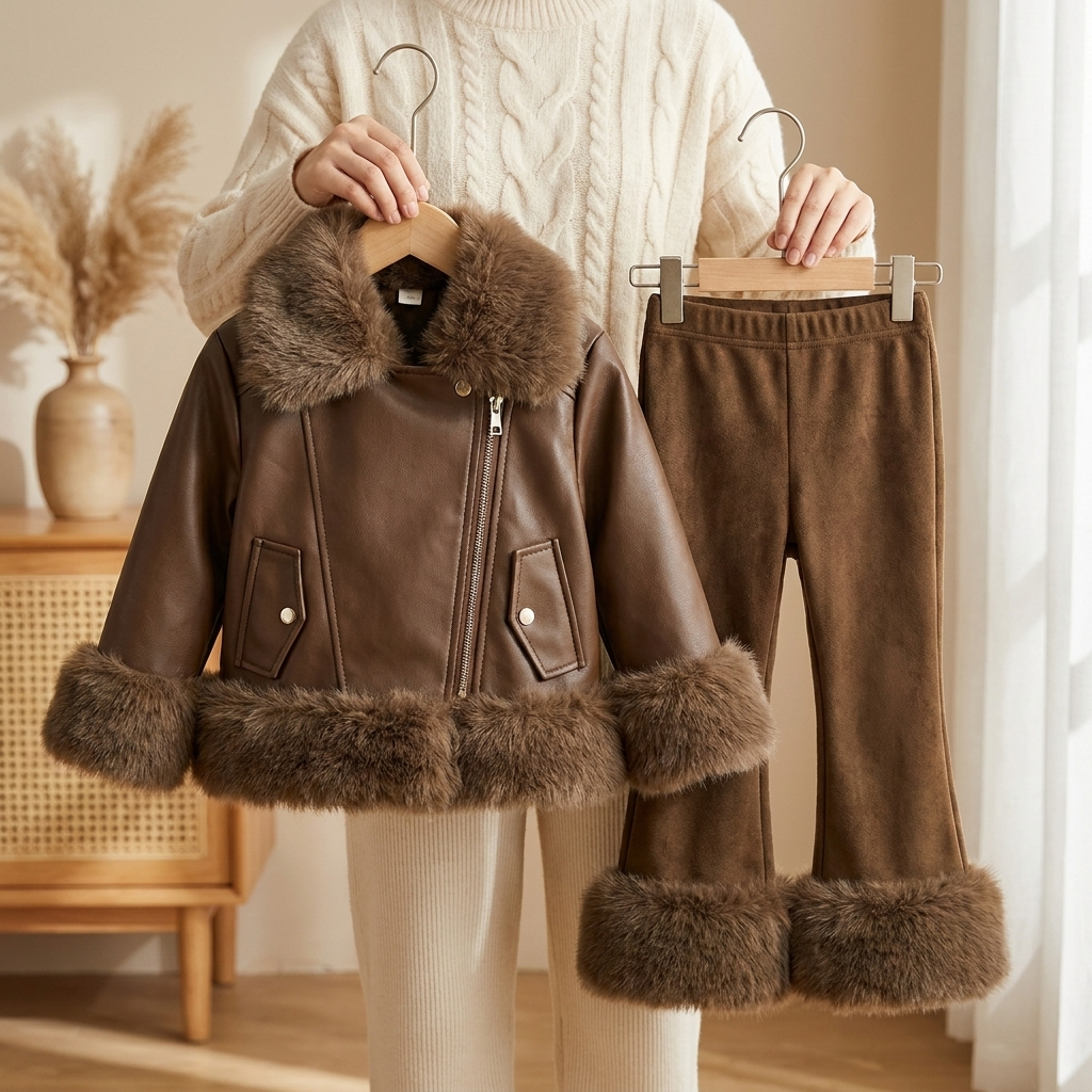 Girls Fur-Trim Jacket & Trouser Set