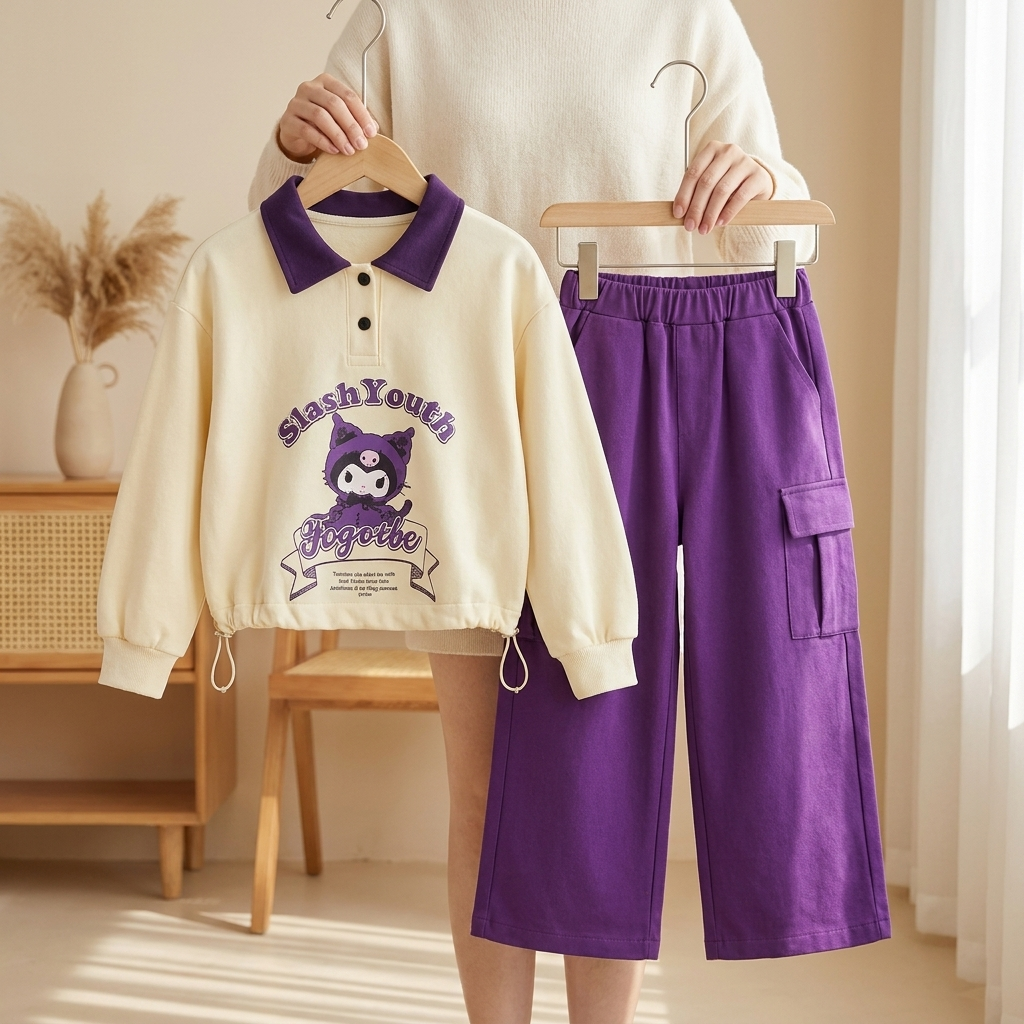 Girls Character Sweatshirt & Cargo Trouser Set